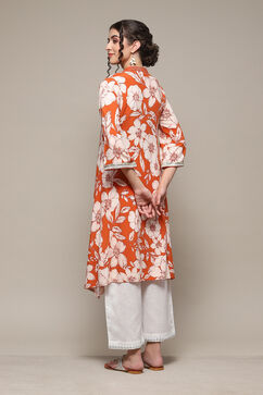 Burnt Orange LIVA Straight Printed Kurta image number 5