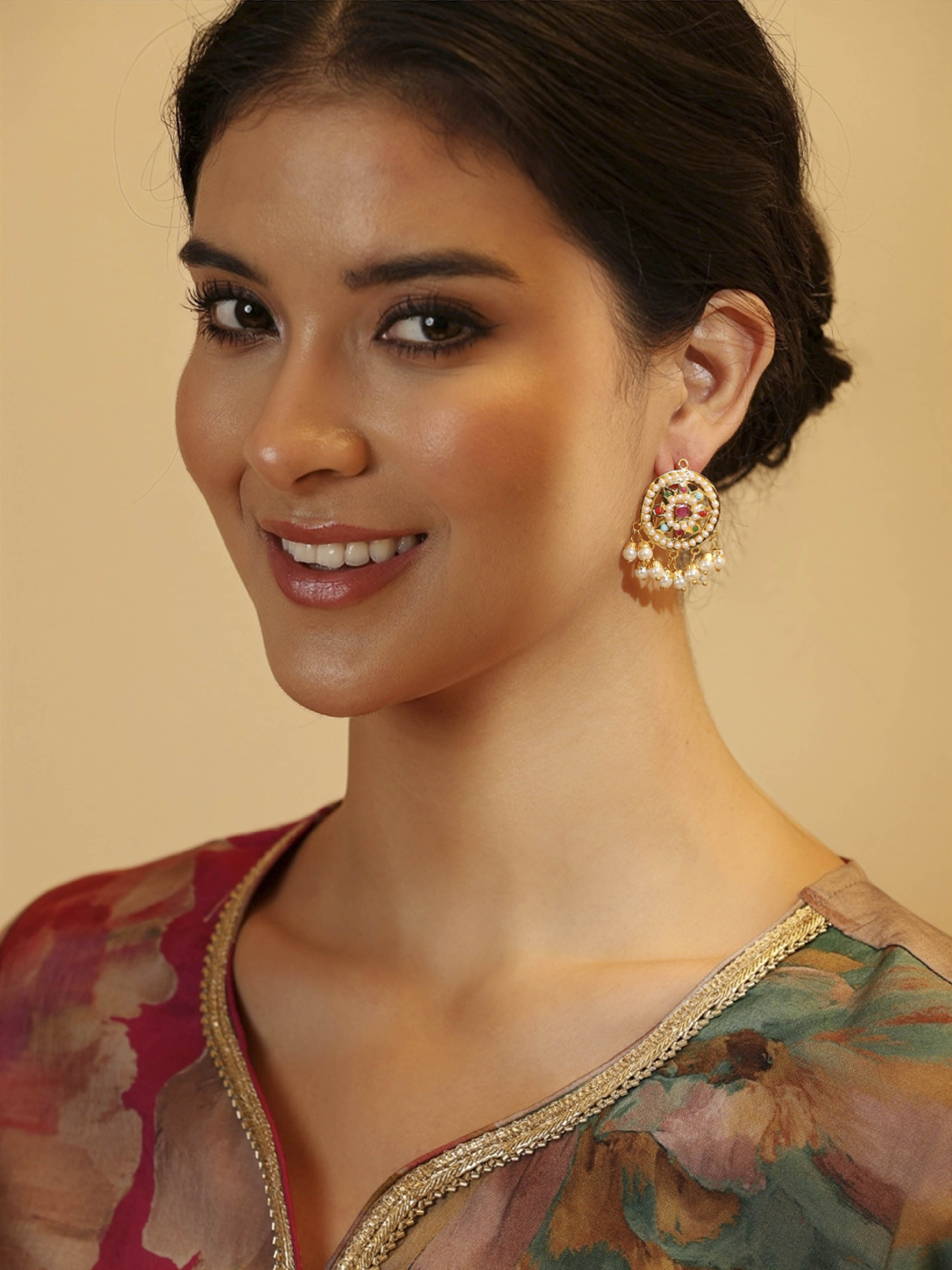 Multicolour Gold Plated Brass Drop & Dangler Earrings image number 3