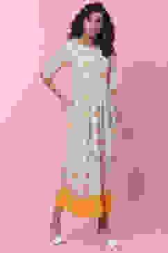 Off White Rayon Flared Fusion Dress image number 3