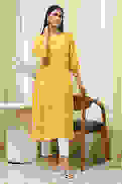 Mustard Yellow Modal Printed A-Line Kurta image number 0