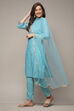 Turquoise Cotton Blend Straight Kurta Pants Suit Set