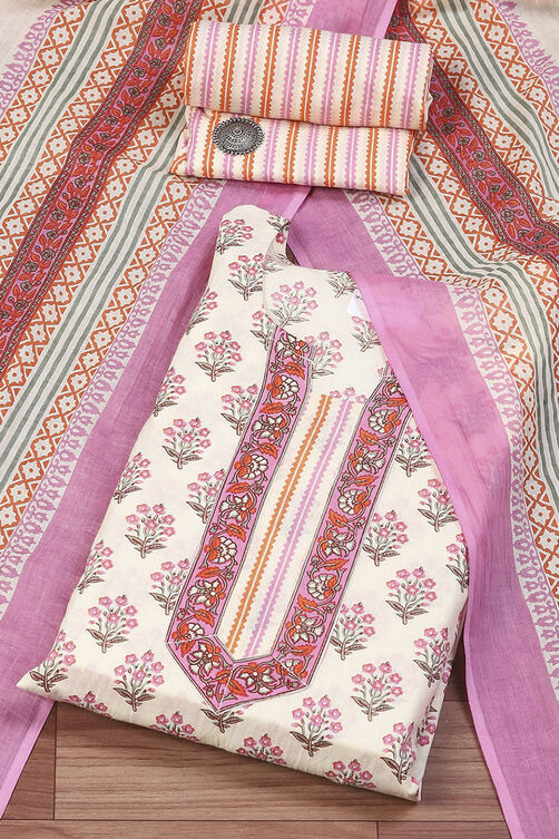 Pink Cotton Printed Unstitched Suit Set image number 0