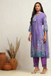 Purple Cotton Printed Straight Suit Set image number 3