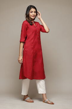 Red A-Line Solid Kurta image number 4