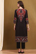 Black Hand-Block Printed Straight Kurta image number 3