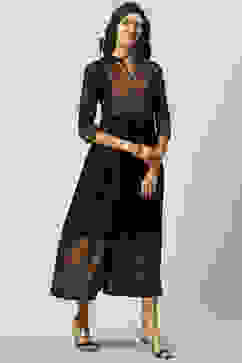 Black Yarn-Dyed Flared Kurta image number 2