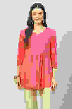 Pink LIVA Flared Solid Kurti image number 0