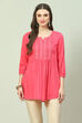 Pink LIVA Flared Solid Kurti image number 0