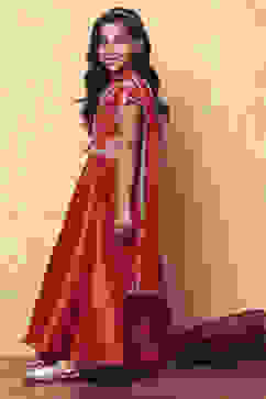 Red Floral Printed Flared Festive Lehenga Set image number 3