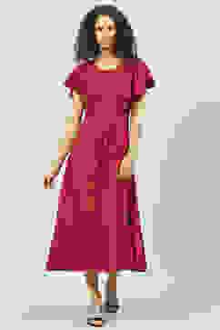 Plum Viscose Jacquard Flared Dress image number 5
