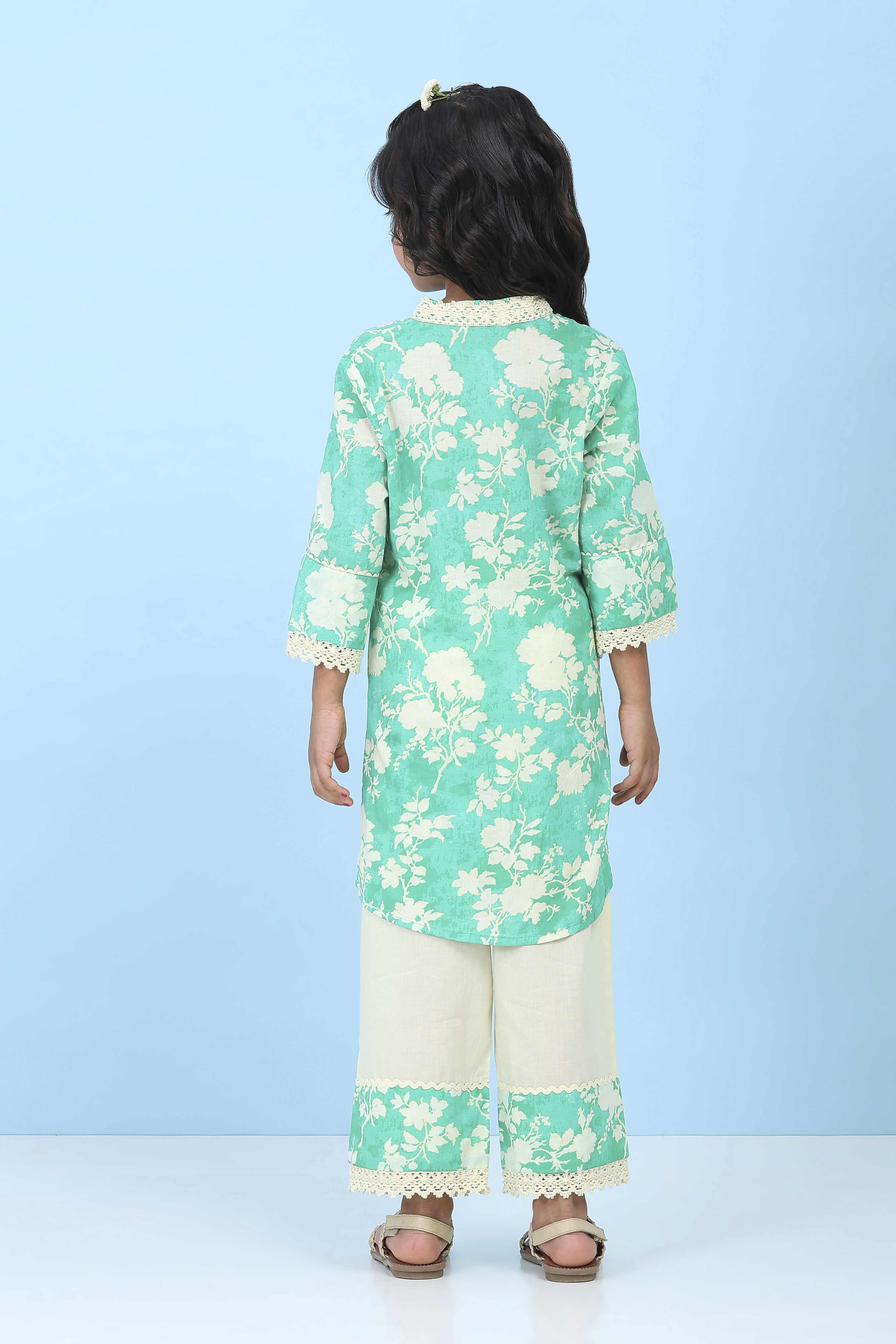 Green Cotton Printed Straight Suit Set image number 3