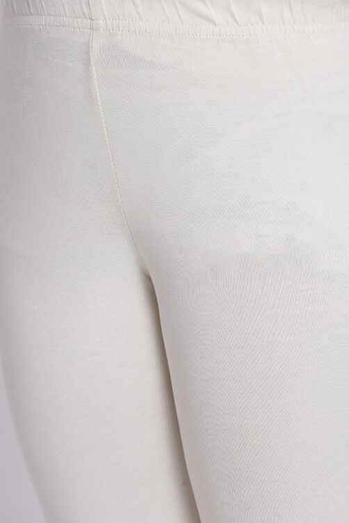 Off White Cotton Lycra Solid Leggings image number 1