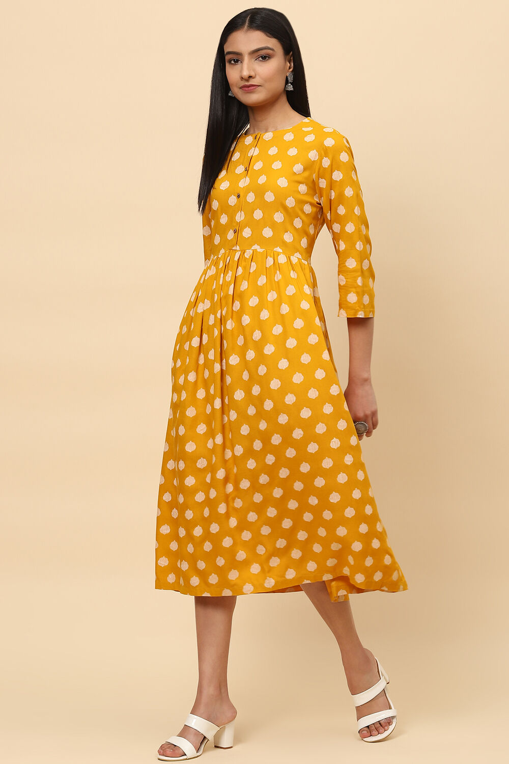 Mustard Rayon Fusion Dress image number 2
