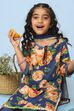 Blue Cotton Straight Printed Suit Set image number 0