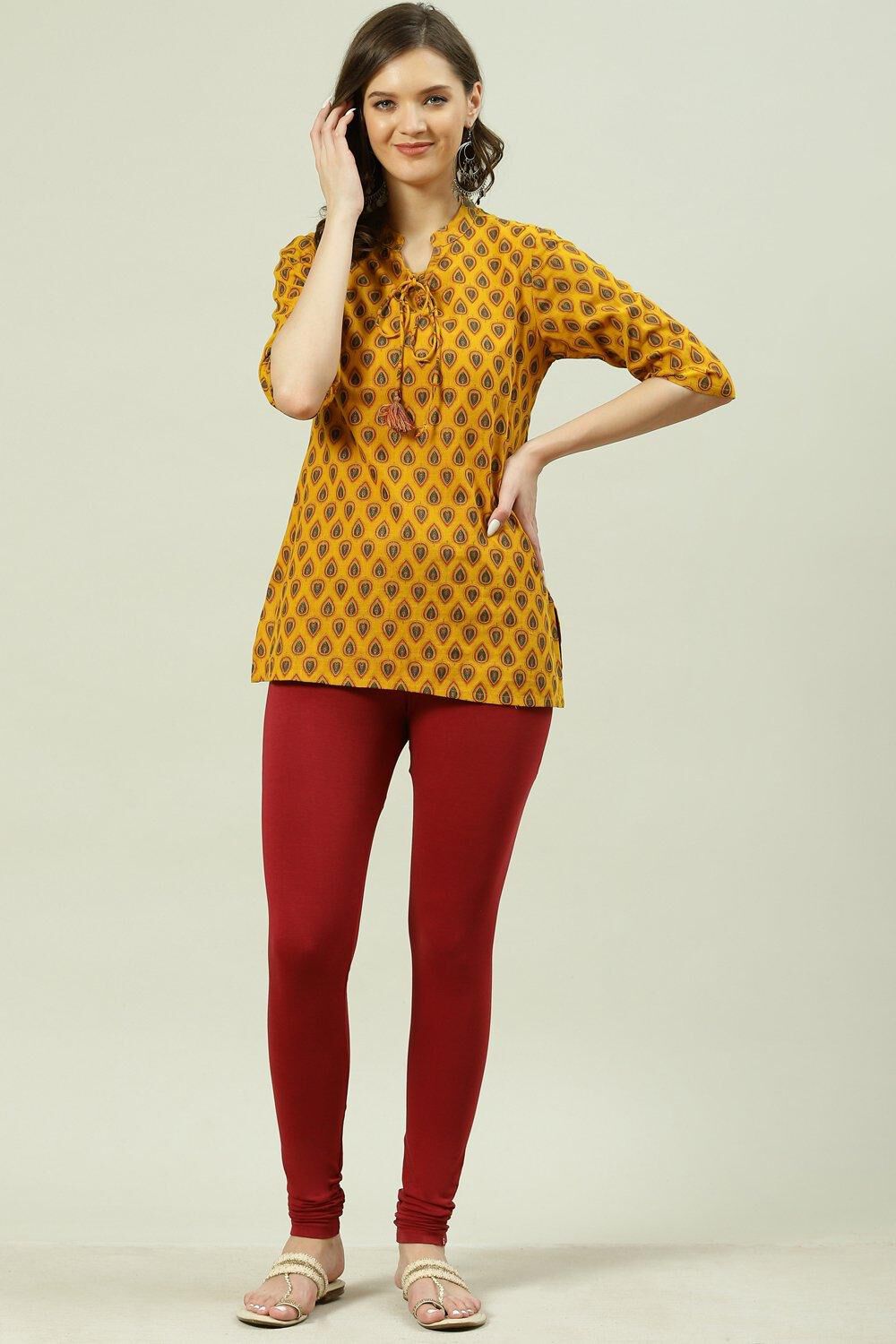 Camel Cotton Blend Solid Churidar image number 5