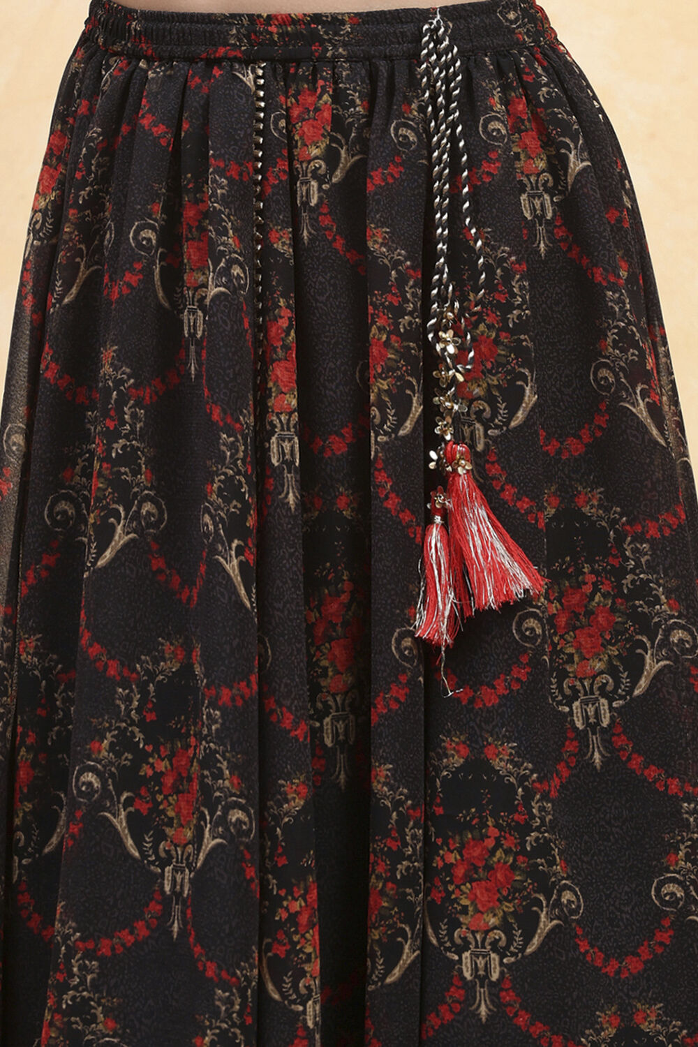 Black Polyester Printed Kalidar Lehenga Set image number 2