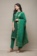 Green Cotton Handloom Unstitched Suit Set image number 6