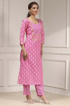 Pink Cotton Digital Print Unstitched Suit Set image number 6