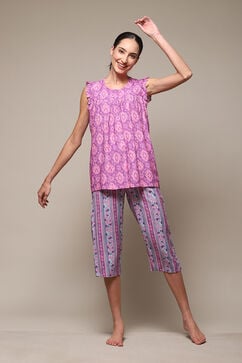 Purple Rayon Printed 2 Piece Sleepwear Set image number 0