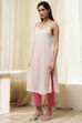 Ecru and Pink Printed Straight Kurta image number 7