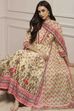 Off White-Pink Cotton Anarkali Printed Suit Set