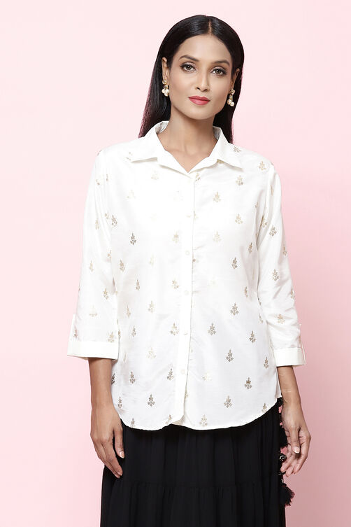 Off White Straight Art Silk Printed Short Kurti image number 2