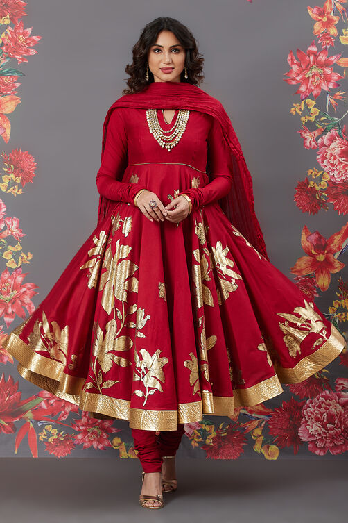 Rohit Bal Off White Cotton Silk Anarkali Printed Suit image number 4