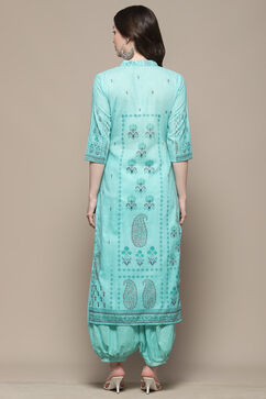 Turquoise Cotton
Blend Digital Print Unstitched Suit Set image number 6