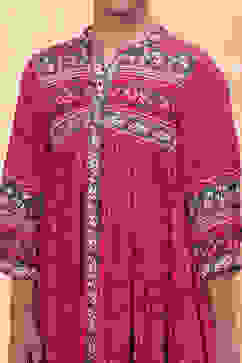 Pink Bandhani Printed Flared Tiered Dress image number 1