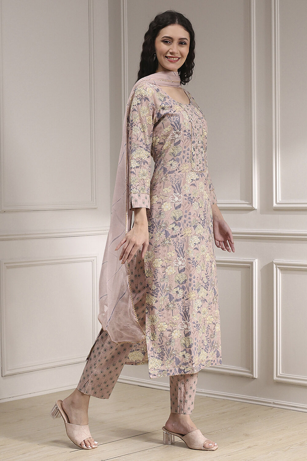 Purple Cotton Printed Embroidered Unstitched Suit Set image number 7