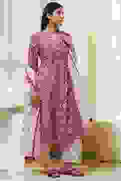 Red Cotton Printed Gathered Suit Set image number 5