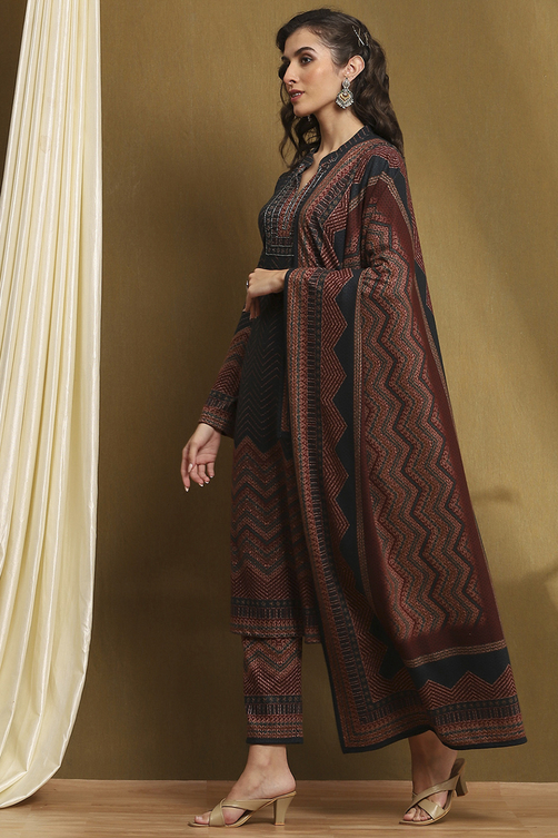 Teal Polyester Straight Suit Set image number 3