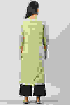 Beige LIVA Straight Printed Kurta image number 3