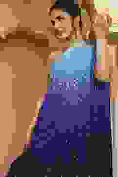 Blue Ombre Pure Chinnon Printed One Shoulder Kurta Set image number 1