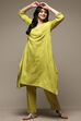 Lime Green Rayon Asymmetric Kurta Pants 2 Piece Set