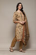 Coffee Brown Cotton Machine Embroidered Unstitched Suit Set image number 7