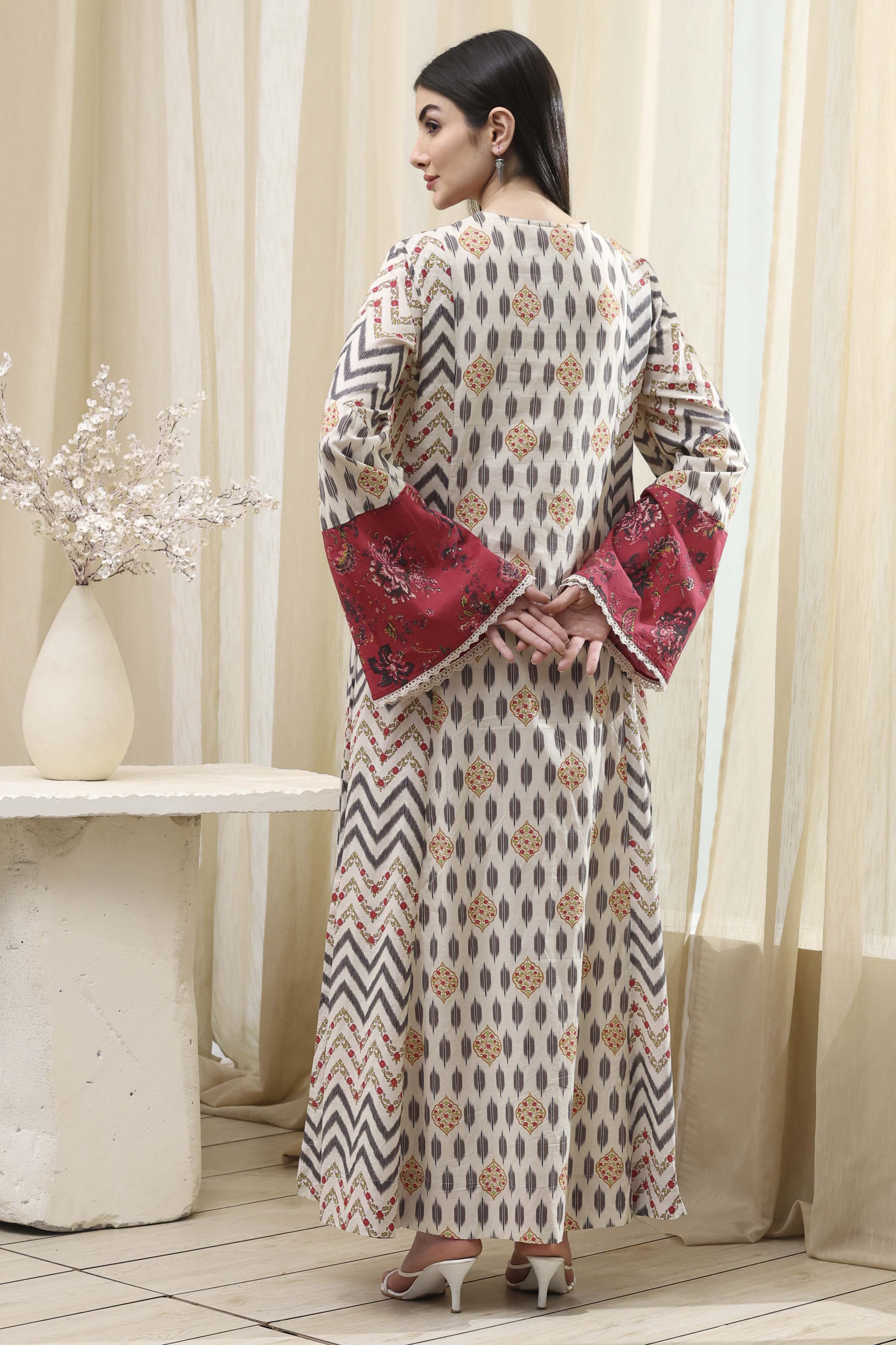 Off White Cotton A Line Fusion Wear image number 3