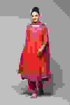 Red Cotton Anarkali Kurta Palazzo Suit Set image number 7