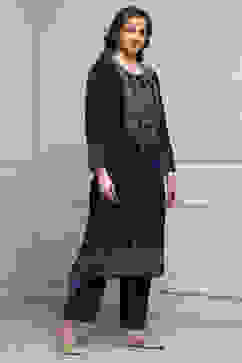 Teal Velvet Straight Winter Kurta Set image number 5