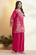Fuchsia Floral Printed Straight Kurta Set image number 5