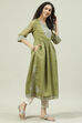 Green Art Silk Flared Printed Kurta image number 3