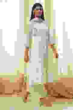 Cream-Colored Cotton Foil Printed Kalidar Suit Set image number 5