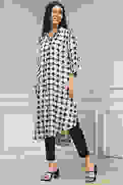 Ivory Printed A-Line Kurta image number 2