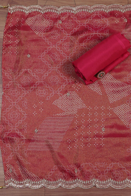 Pink Tissue Hand Embroidered Unstitched Suit Set image number 3