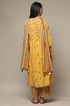 Yellow Cotton Gathered Kurta Palazzo Suit Set image number 2