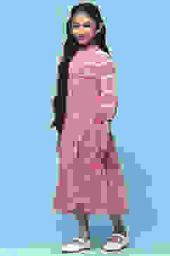  Red Printed Cambric Dress With Front Opening image number 2