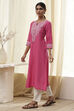 Pink Pure Cotton Printed Straight Kurta image number 2