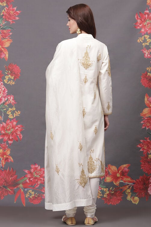 Rohit Bal Off White Cotton Silk Straight Yarndyed Suit Set image number 4