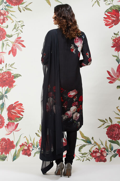 Rohit Bal Black Cotton Silk Straight Printed Suit Set image number 7