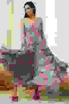 Turquoise Cotton Floral Printed Tiered Dress image number 6